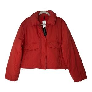 New BLANKNYC Puffer Jacket Womens Medium Coral Quilted Full Zip Cropped Outdoor